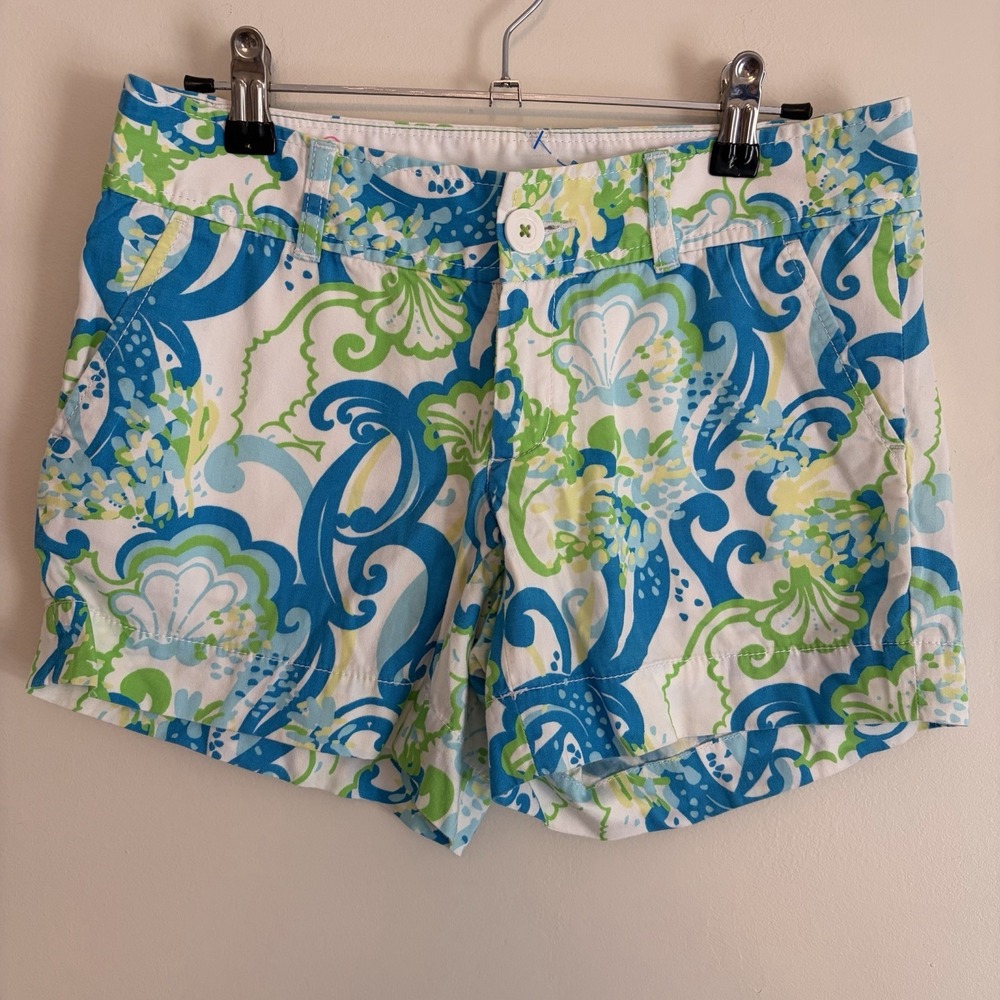 Lilly Pulitzer Women's Size 0 Callahan Shorts Blue Green Floral Tropical Preppy